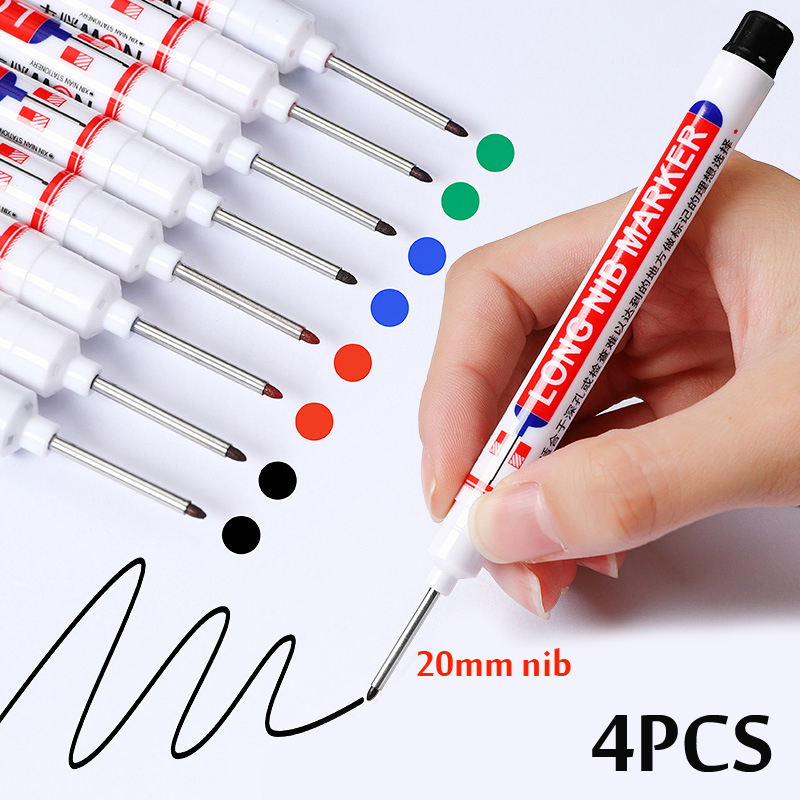 Stylo marqueur à pointe longue de 20mm, 4 pièces, pour peinture à l&#39;huile, Permanent, étanche, noir, blanc, vert, bleu, encre, pour rénovation industrielle, menuiserie