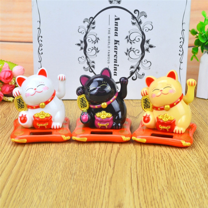 1 pcs Chinese Lucky Wealth Gold Cute Cat Solar Powered Welcoming Fortune Cat Lucky For Home Car Hotel Restaurant Decor Craft
