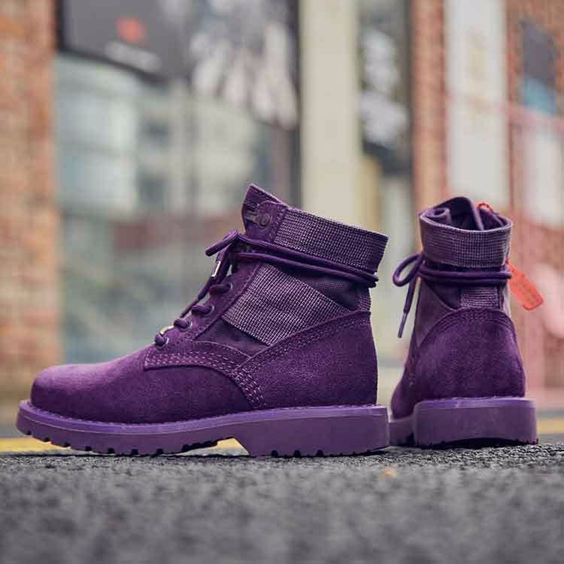 Men Brand Unisex Boots Outdoor Shoes Ankle Boots Purple Scrub British Style Short Boots Couple Shoes I3-18