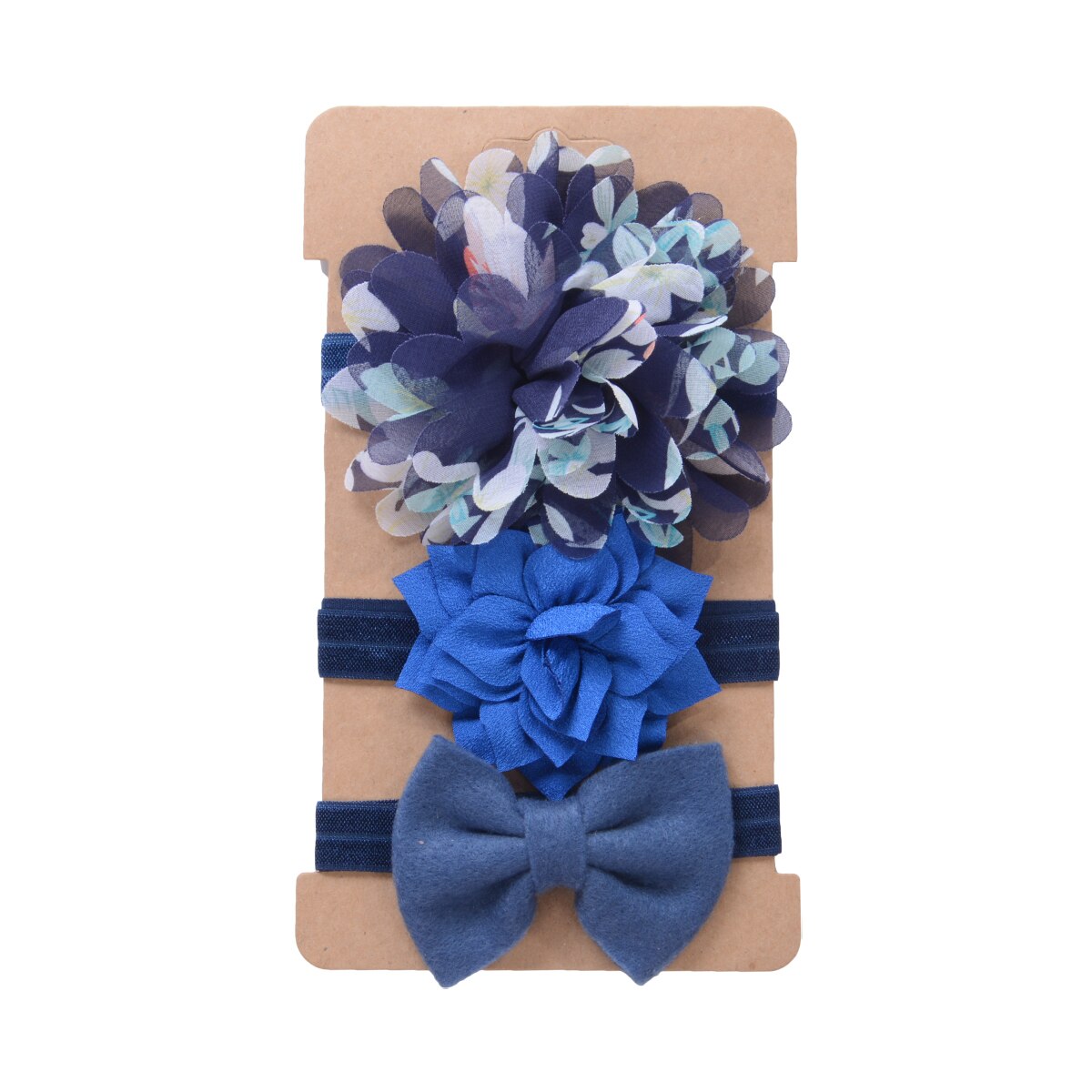 Conjunto de Diadema con lazo para bebé y niña, Bandage para la cabeza con lazo, diadema de flores para el pelo, accesorios de ropa infantil, 3 piezas: Azul marino