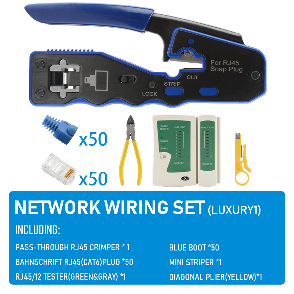 LAN RJ45 crimpare attrezzo passaggio attraverso Crimper spogliarellista taglierina per gatto6 gatto5 8P8C Connettore modulare Ethernet tutto-in-uno Strumento per cavi: Blu