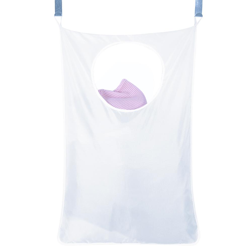 Hængende vasketøjspose over døren stor kapacitet beskidt tøj opbevaringspose bærbar holdbar oxford klud genbrugspose  #4o: Hvid