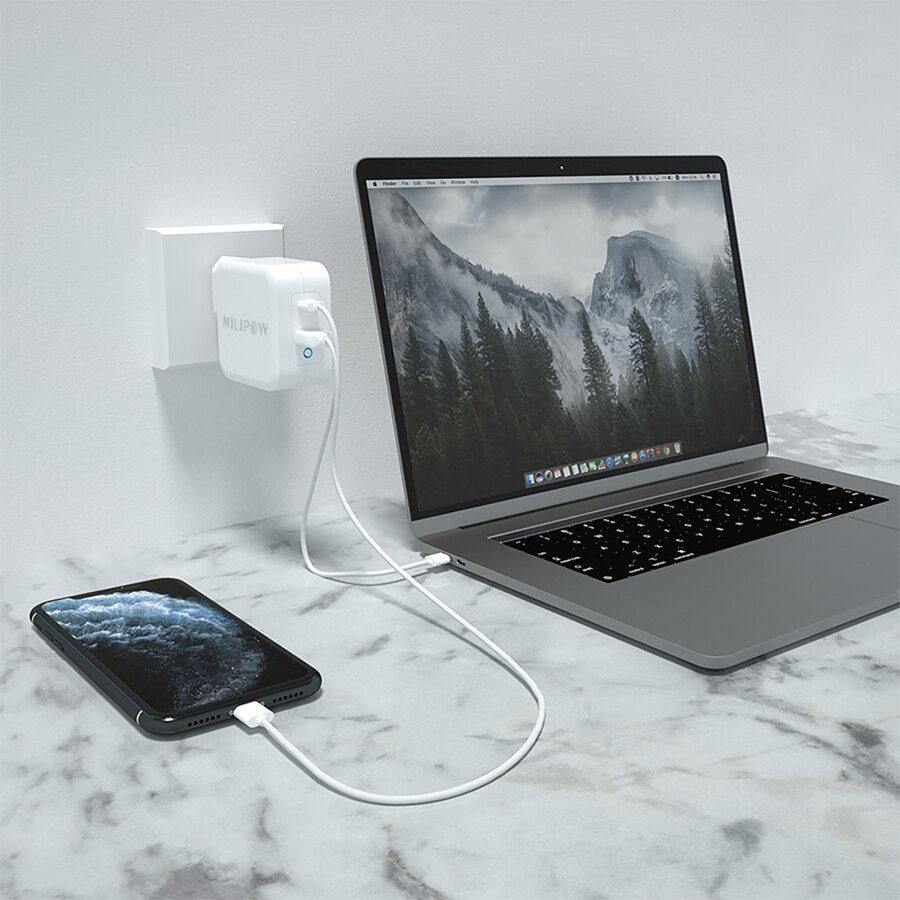 Pd 65w- poorts oplader, dubbele poort oplader met usb-a voor apple macbook, macbook pro, air, ipad pro, iphone 11/ pro max, nintendo switch