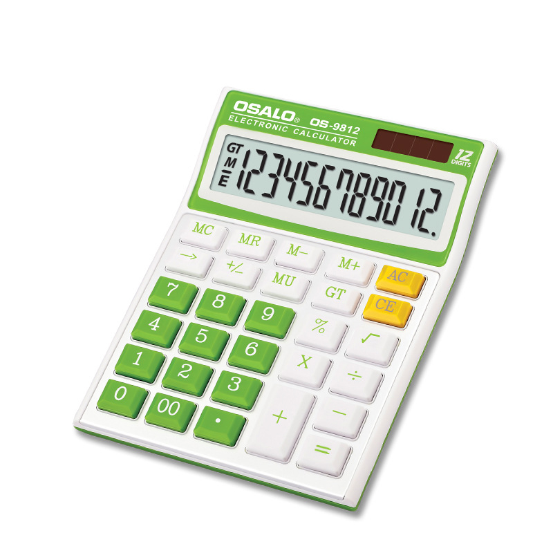 Calculator Desktop Environmental Protection Abs Plastic Solar Dual Power 12 Digit Color Os-9812vc Large Screen Display Computer: Burgundy