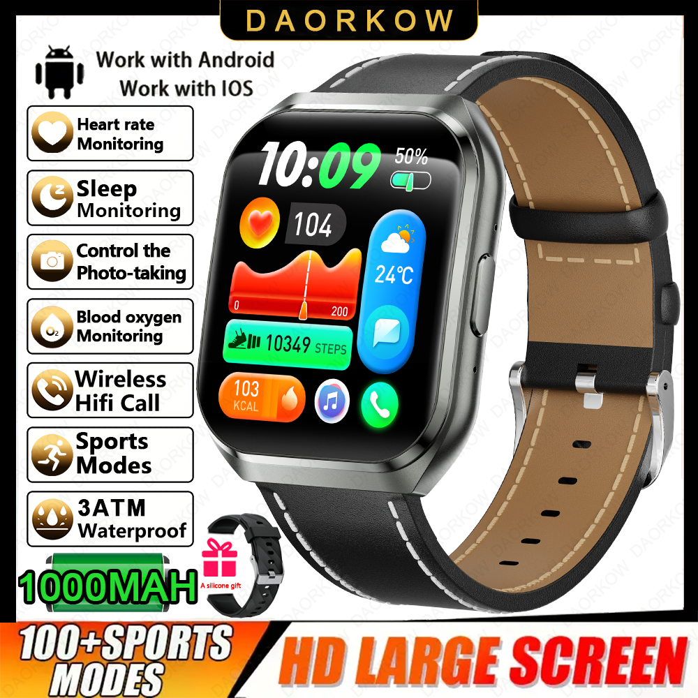 Nuovo Smart Watch Uomo 1000mAh Standby lungo Smartwatch esterno Uomo IP68 Impermeabile Frequenza cardiaca Sport BT Chiamata Batteria grande Orologio intelligente: verde