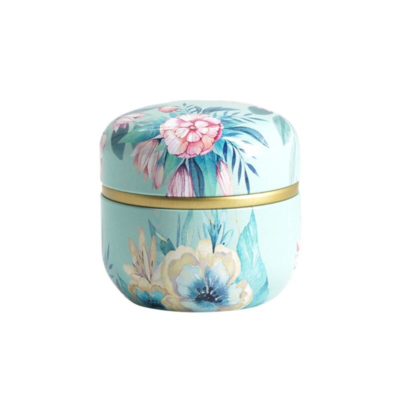 Blomma mini plåt lös te kaffe godis förvaringslåda runt metallfodral bröllopsfavör arrangör behållare japansk stil: Armégrön