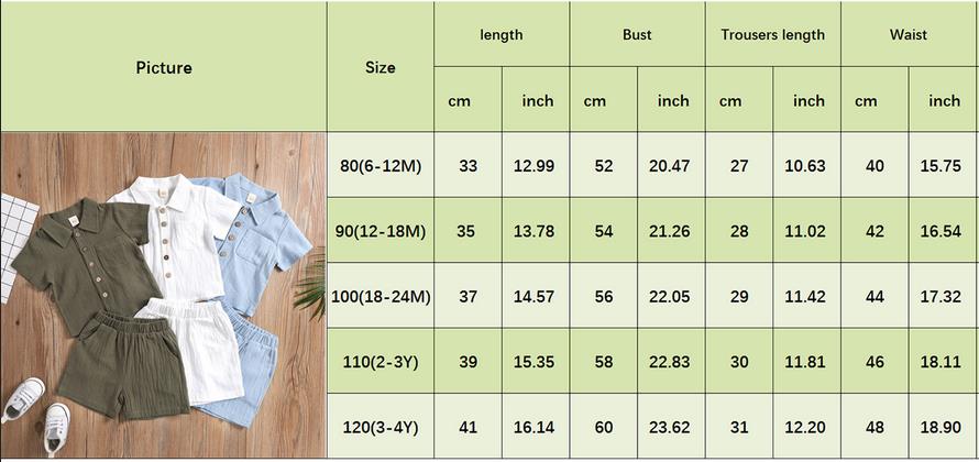 Blotona 2Pcs Little Boys Outfit, Toddlers Summer Solid Color Lapel Short Sleeve Single-breasted Shirt Tops +Elastic Waist Shorts