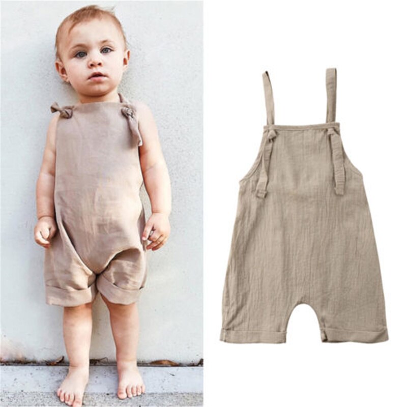 Baby Unisex Riem Mode Overalls Pure Kleur Mouwloze Netto Oppervlak Comfortabele Ademende Een Stuk Broek Voor De Zomer
