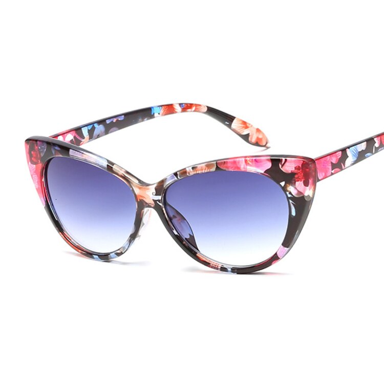 Cat eye zonnebril dames merk luxe zonnebrillen voor dames luipaard kleine tinten vrouwelijke dame: Bloemig grijs
