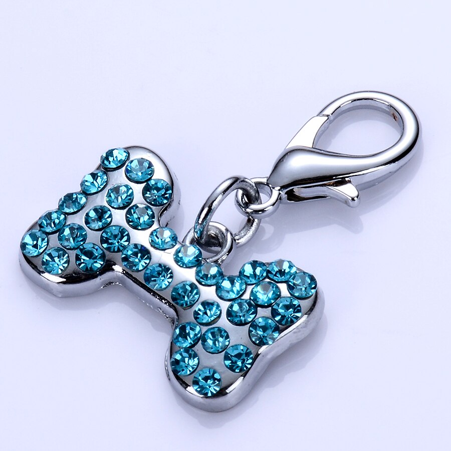Edelstahl Hund Schild Rosa Weiß Blau Strass Haustier Kragen Charme Kristall Anhänger Haustier Zubehör Liefert