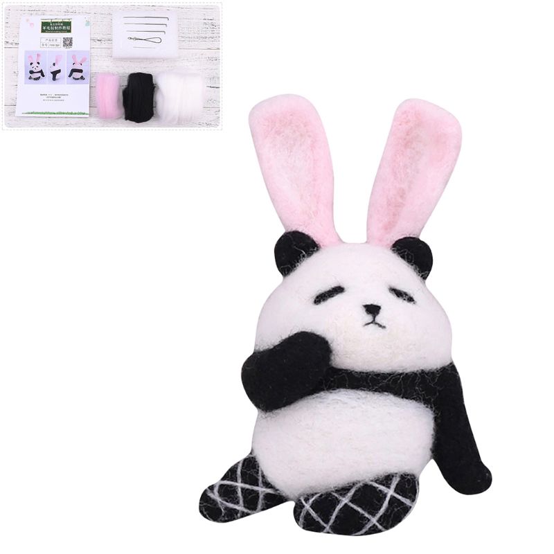 Panda de lana manualidad de fieltro DIY inacabado pinchado conjunto Kit para manualidades aguja bolsa de Material M6CE: 03