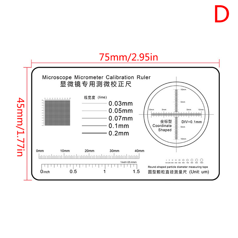 Blød lineal mikroskop mikrometer kalibrering glidelinje bredde partikel diameter måleværktøj høj præcision film punktmåler: Sølv