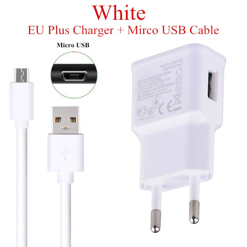 Eu-stekker usb-lader type c-wandadapter mobiele telefoon microdata-opladen voor nokia 2.1 3.1 5.1 6.1 plus 8 sirocco 9 5 6 opladen: Micro usb wit