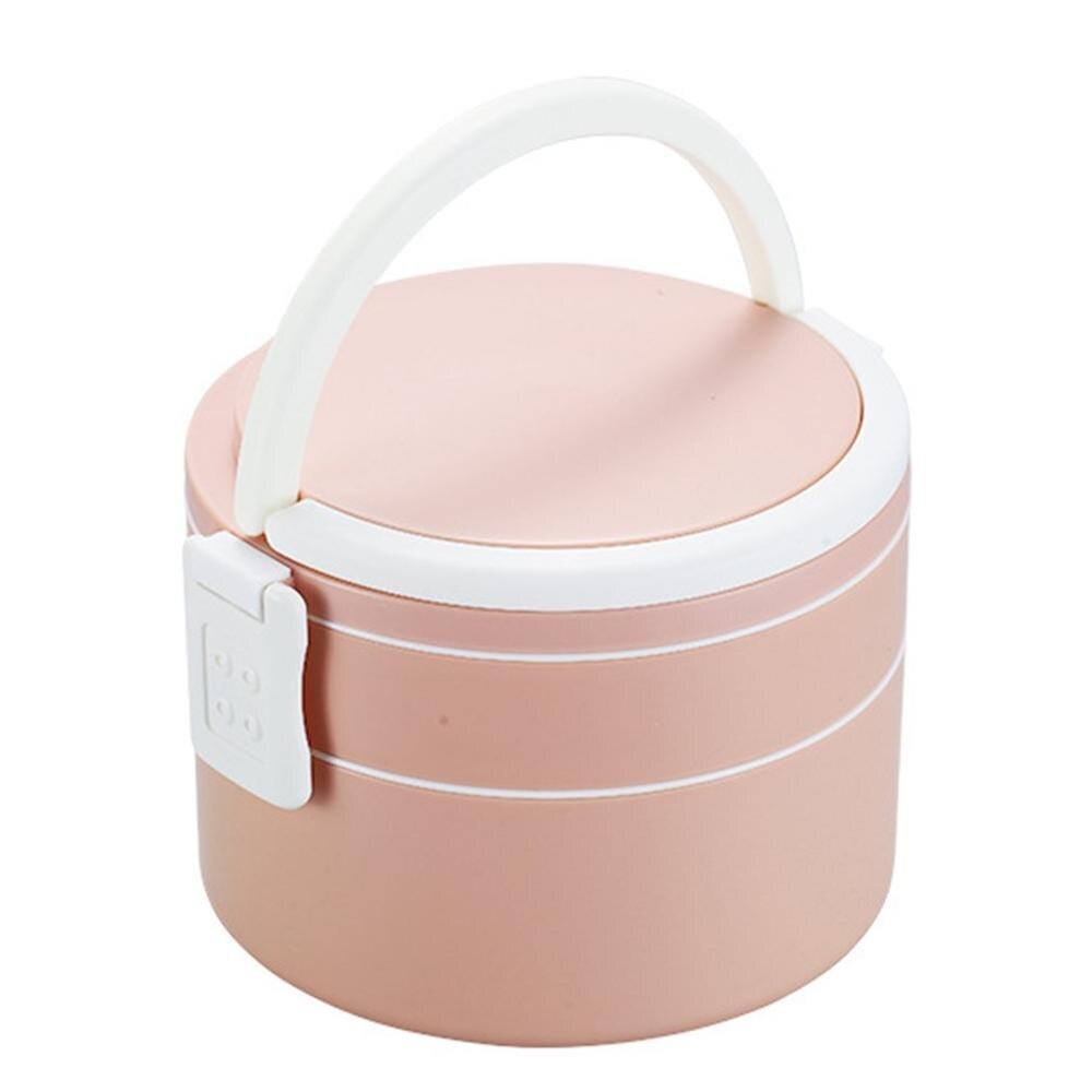 Portable Handle Lunch Box Round Double-layer Fitness Lunch Box Plastic Microwave Heating Fresh-keeping Sealed Lunch Box: pink