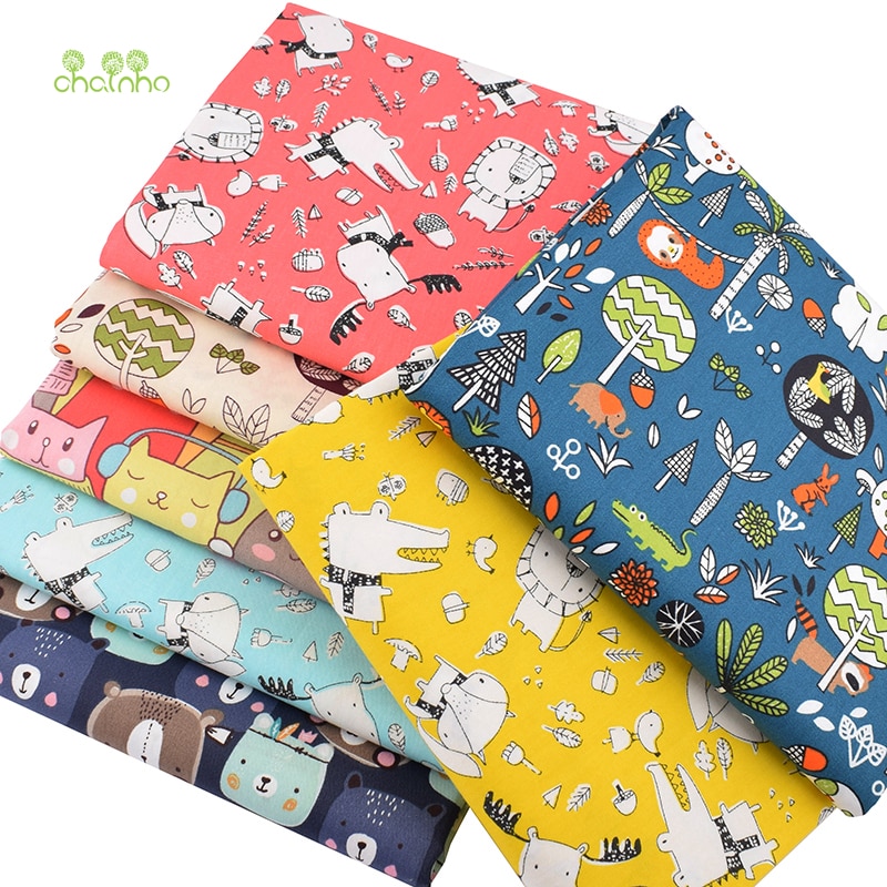 Dierenrijk Cartoon Serie, Gedrukt Twill Katoen Stof, patchwork Doek Voor Diy Naaien Quilten Baby & Kind Materiaal, 40x50cm