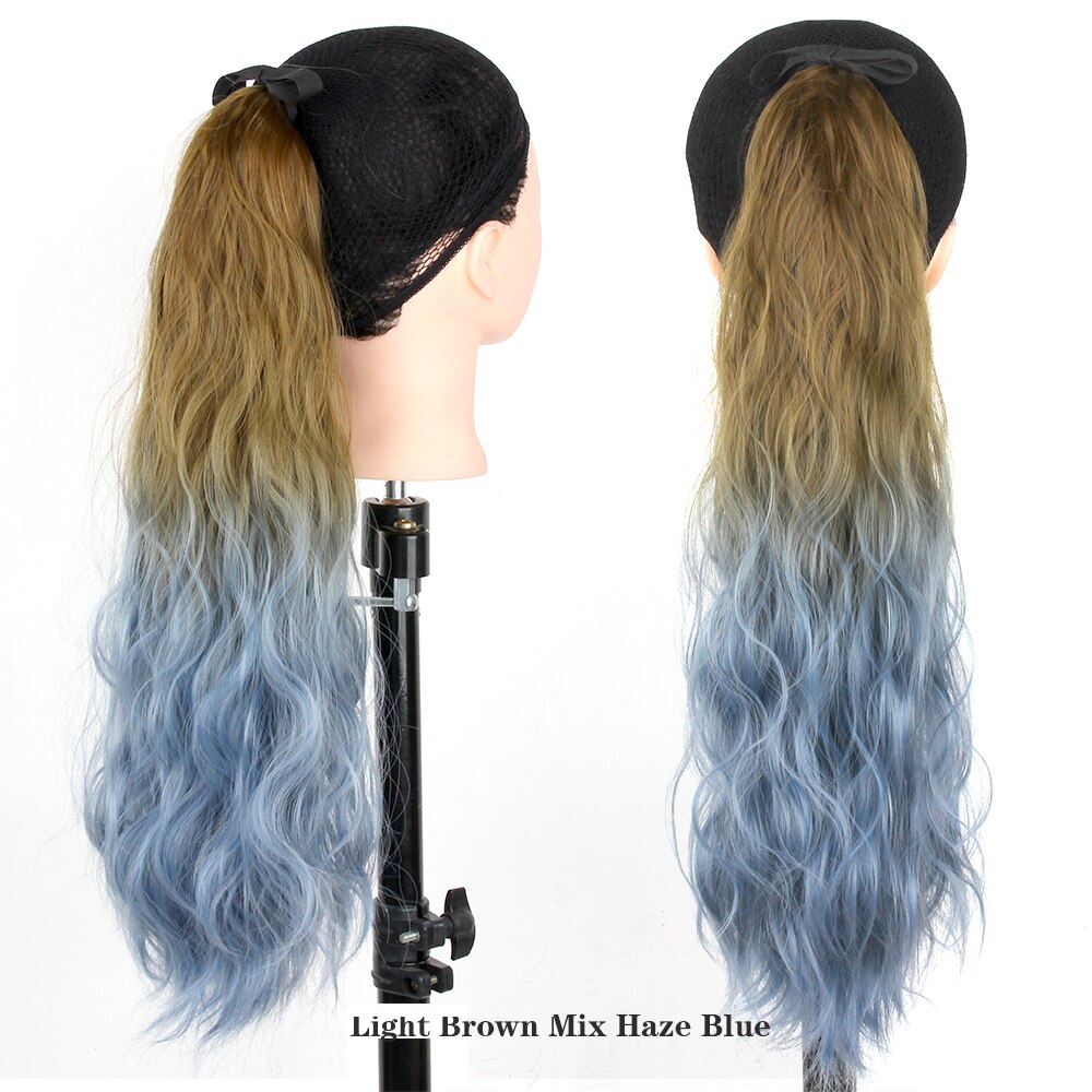 MSTN-Peluca de pelo rizado largo de 60CM, coleta con cola de caballo ombré, horquilla de peluca, extensión de cabello sintético, tocados: NC/4HL