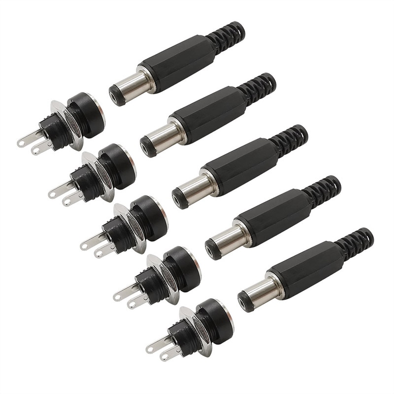 10Pcs(5Pairs) dc Power Pin 5.5X2.1Mm Vrouwelijke Jack Mannelijke Plug Adapter 5.5*2.1 DC-022B Supply Jacks Socket Panel mount Connector