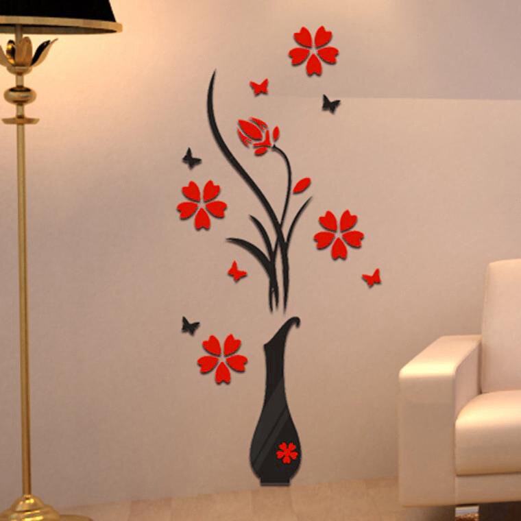 DIY Vase Flower Tree Crystal Arcylic 3D Wall Stickers Decal Home Decor Comfortable Warmth