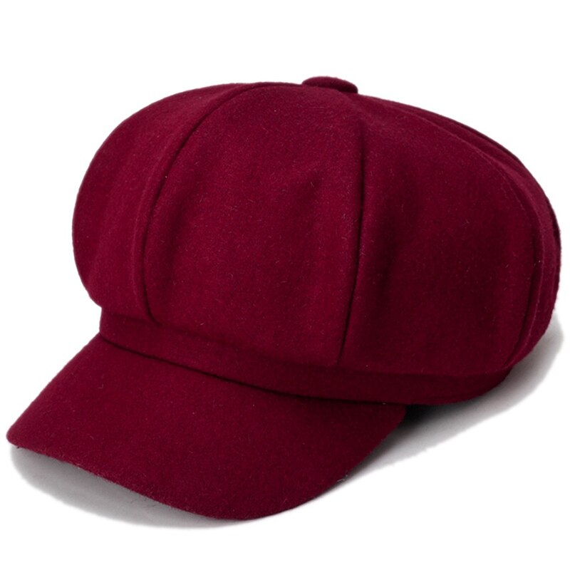 Gorro octogonal de lana para mujer Otoño Invierno , Boina de ala ancha, gorro informal cálido, Color sólido, elegantes sombreros de mujer