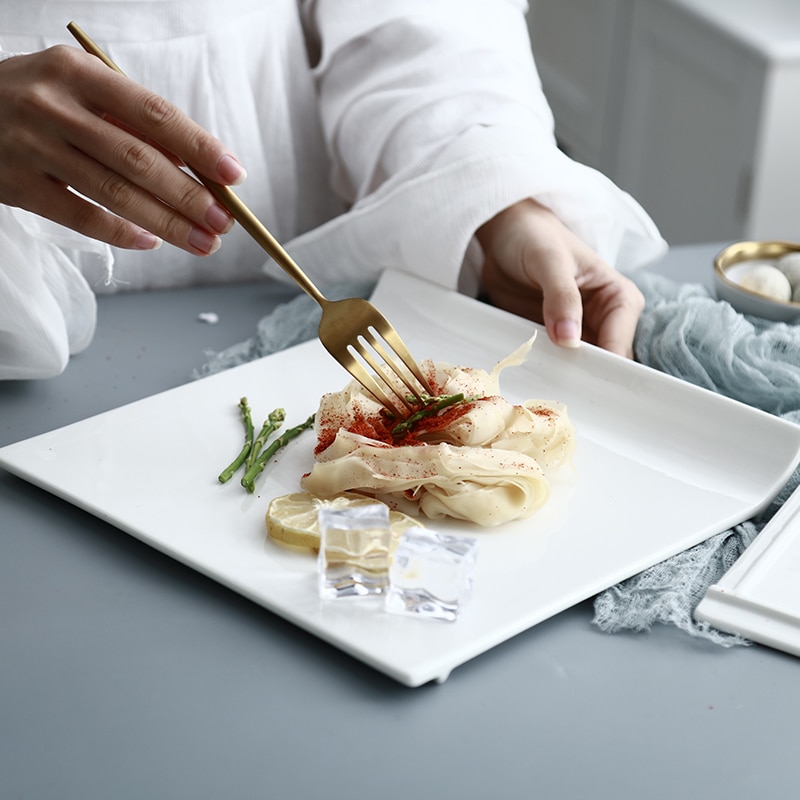 Pure White Ceramic Steak Plate Dessert Plate Home Kitchen Tableware Dinner Plate Simple And Delicate Ceramic Tableware