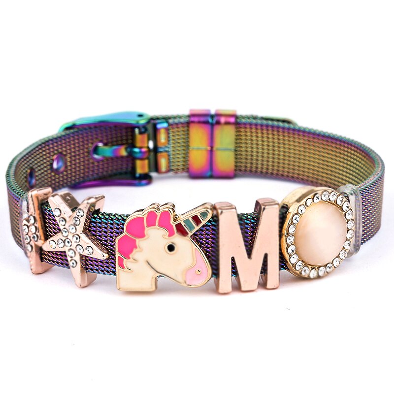 Dubbele kleur roestvrijstalen mesh armband diy eenhoorn bedel voor vrouwen heren armband sieraden verjaardag direct: Bxg 20424-16