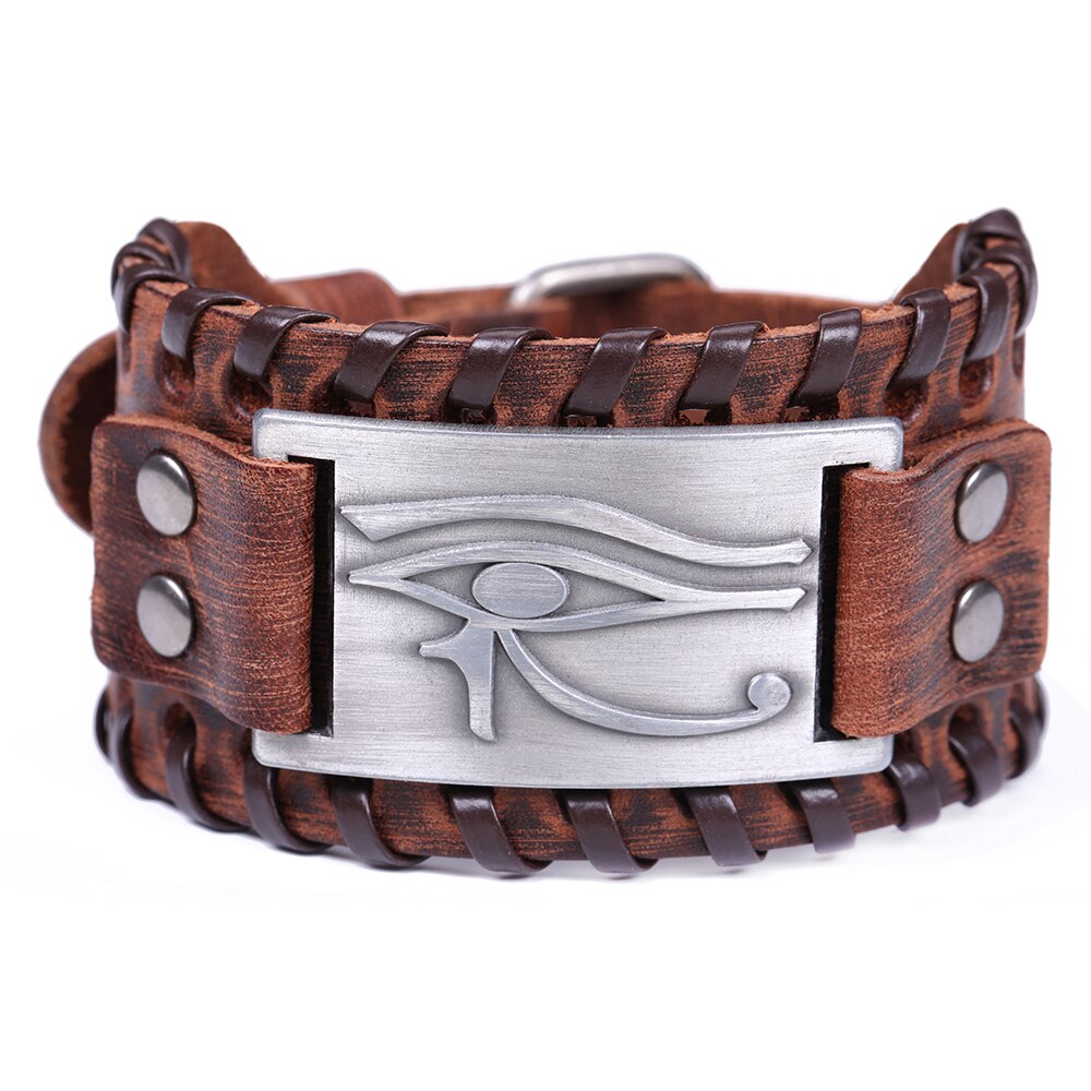 LIKGREAT Vintage Charm Wide Leather Bracelet Men Punk Braided Rope Alloy Cuff Bangle Male Wristband Viking Bracelet Mens Jewelry: 370-9