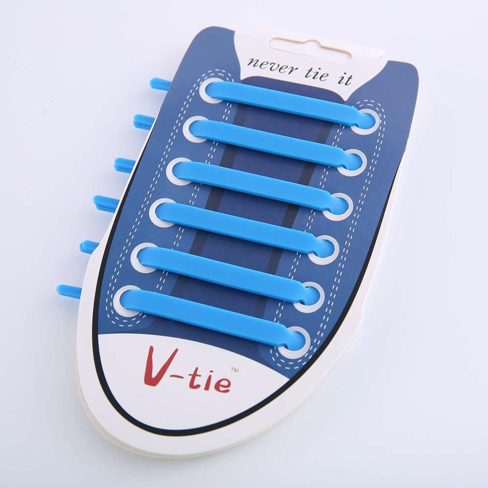 12 stk / sæt elastiske silikone snørebånd til sko unisex ingen slips sko snørebånd mænd kvinder snøre sko gummi snørebånd: Blå