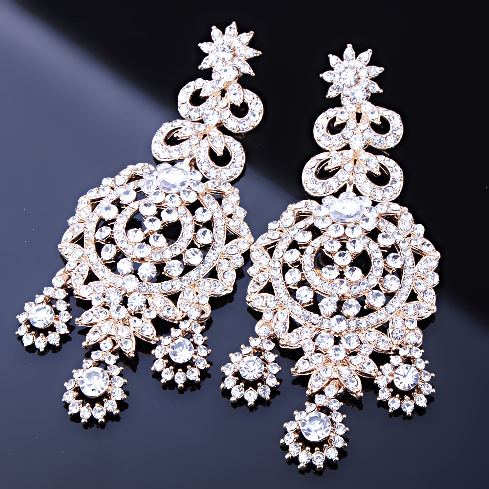 Marokkaanse stijl statement ketting oorbellen set met kristallen strass steentjes luxe bruids- en trouwsieraden sets