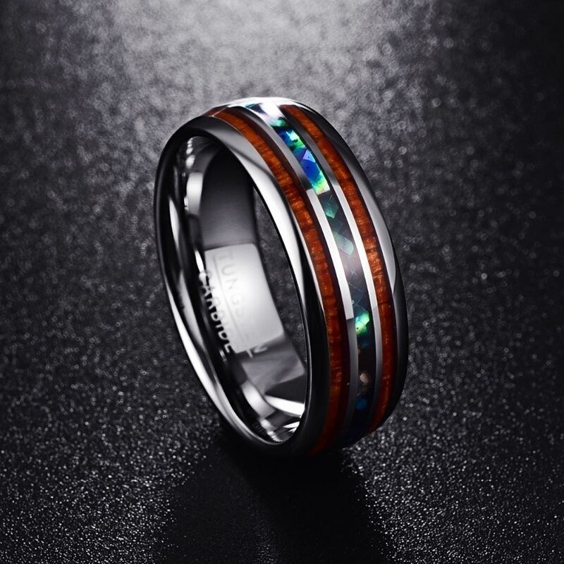 FDLK-anillo de acero de carburo de tungsteno de 8mm para hombre y mujer, anillo de concha de abulón de madera de Koa hawaiana, banda de boda, nueva