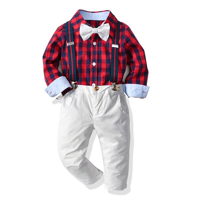 Conjunto de ropa para niños pequeños, vestido de de cumpleaños y boda, camisa de caballero, pantalones de tirantes y corbata, 3 uds.: 6T (130)