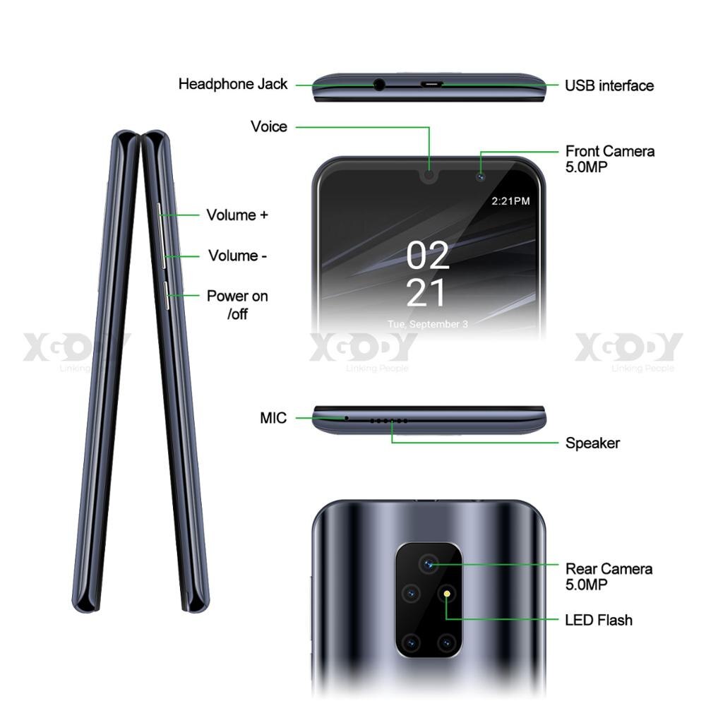 XGODY 3G Smartphone portable Mate 30 Mini Android 9.0 5.5 "18:9 1GB 4GB MTK6580 Quad Core 5MP WiFi 2200mAh téléphones mobiles double Sim
