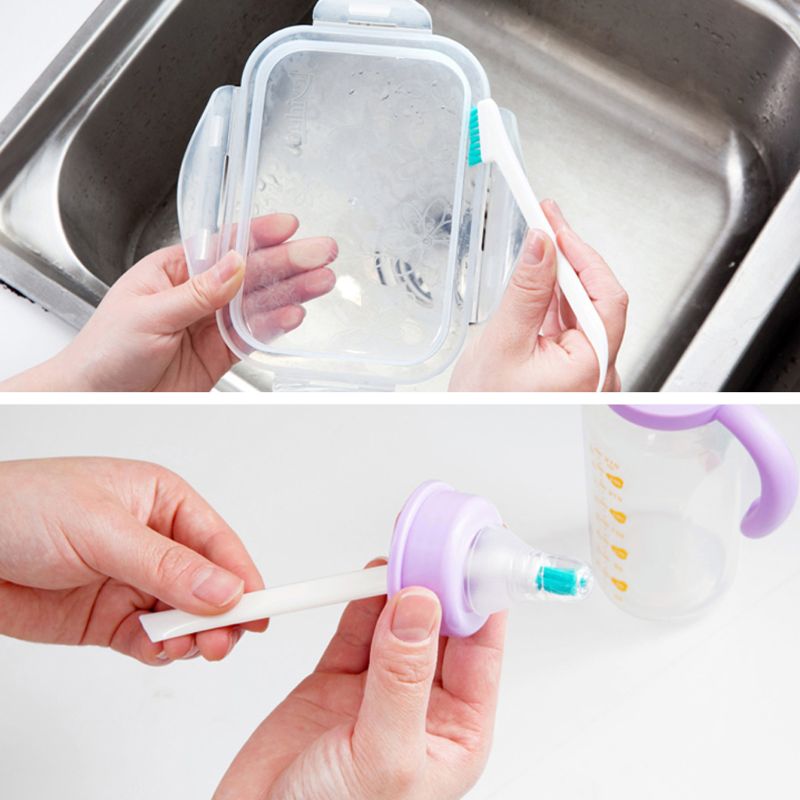 2 stk / sæt sutbørster baby mælkeflaske smalle mellemrum rengøringsbørster bærbart langt håndtag lille børstehoved husrengøring