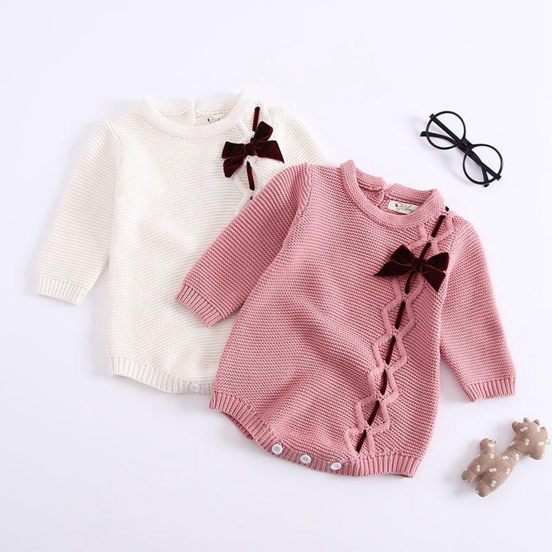 Meisje Baby Baby Truien Lange Mouw Herfst Kinderen Meisjes Leuke Doop Mooie Kintting 0-24M Meisjes bodysuit Truien