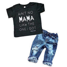 Nyfödda småbarn spädbarnskläder,coola kläder för pojkar, t-shirt för bebisar t-shirt + slitna jeans jeansbyxor kläder set