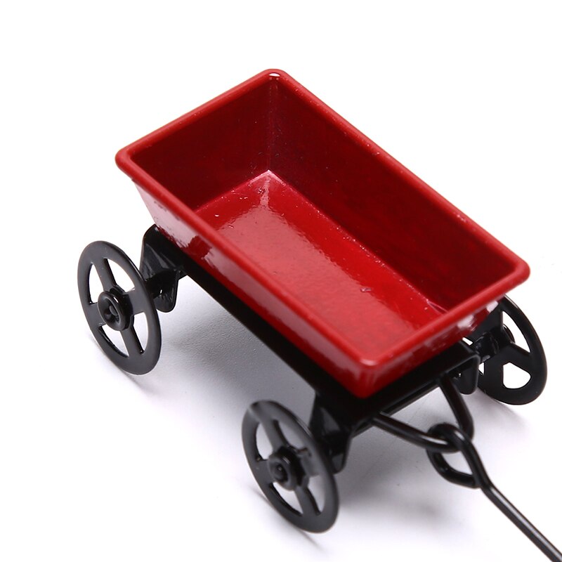 Metal Red Small Pulling Cart Garden Furniture Accessorie Home Decor Toy Ornament 1:12 Mini Cute Dollhouse Miniature