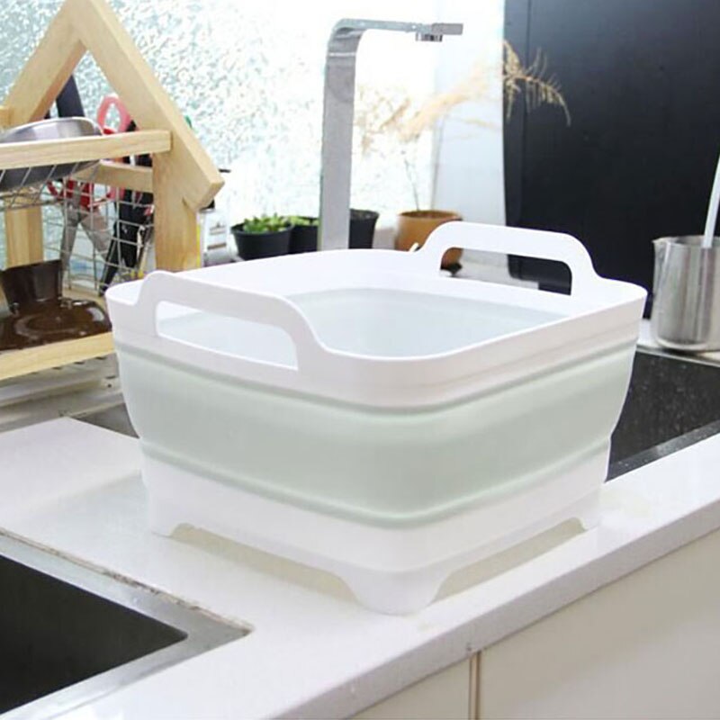 Foldbar vask afløbskurv bærbar sammenklappelig spand multifunktionel udendørs rejse håndvask grøntsager frugt bassin spand: Lysegrøn