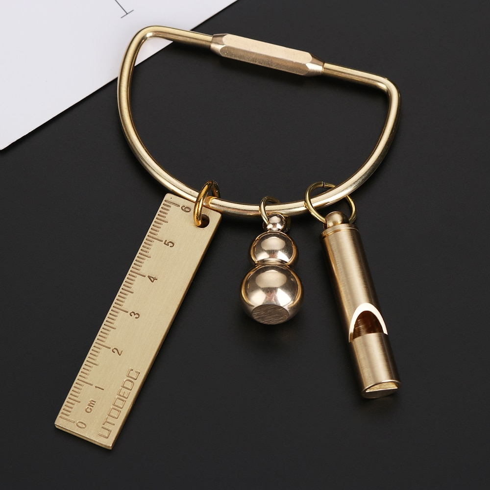 Portátil llavero latón portátil único herramientas de manualidades diy silbato gobernante colgante de llavero de la joyería llaveros Accesorios