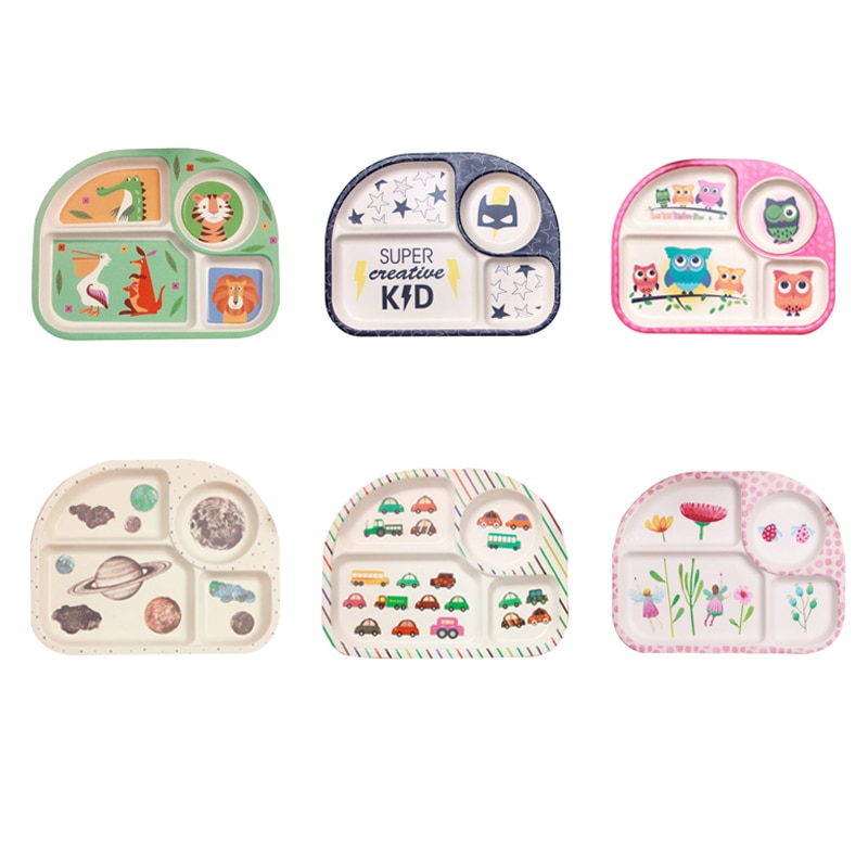Plato de alimentación de fibra de bambú ecológico para niños, bandeja de dibujos animados para bebé, vajilla, Bol, platos, contenedor de alimentos