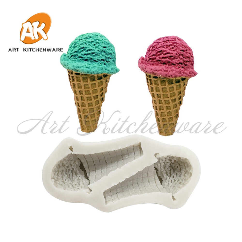 2 holtes Icecream Cone Silicone Mold Cake Decorating Fondant Cake Chocolade Klei DIY Decorating Tool Sugarcraft Cakevorm