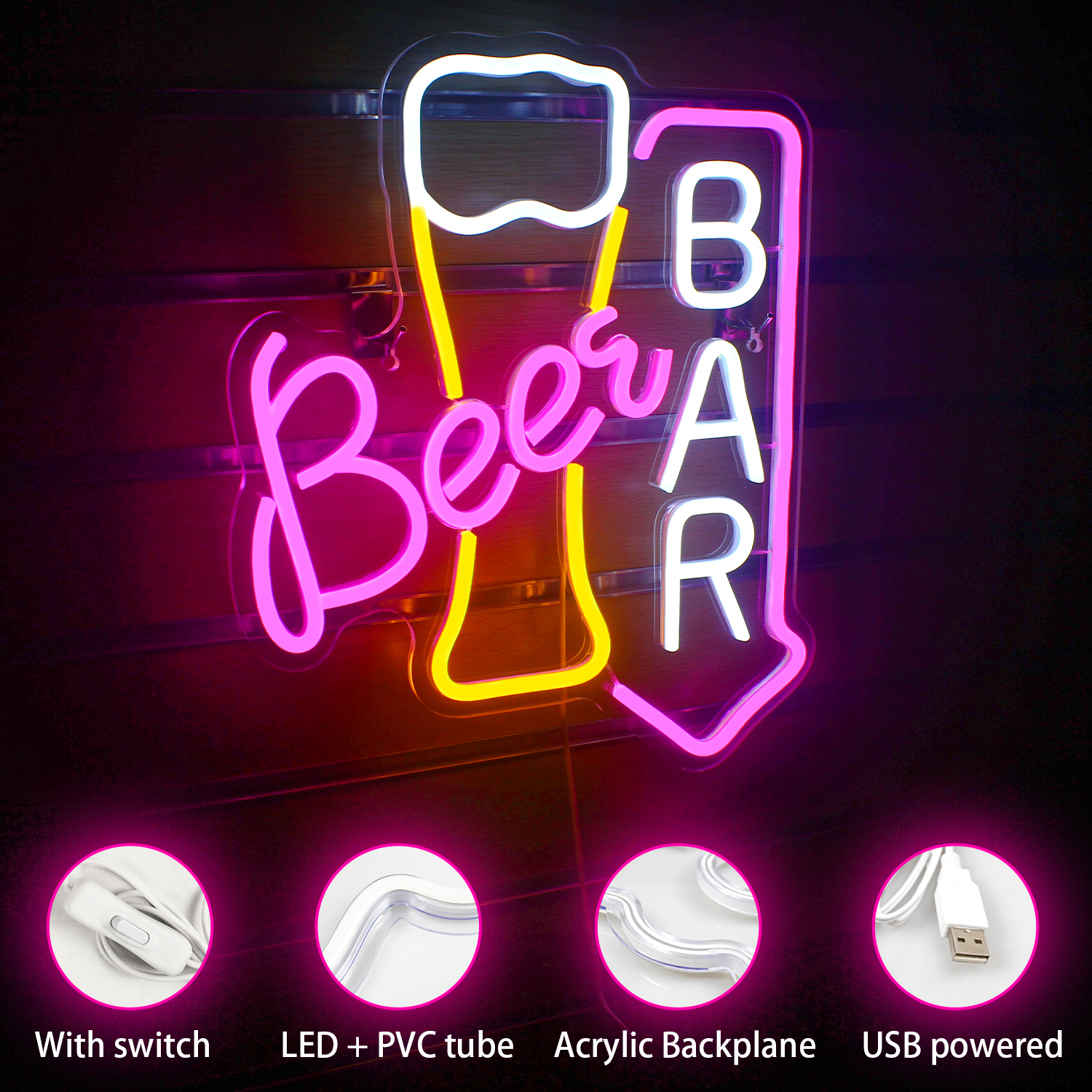 Letrero de neón para Bar de cerveza, luces Led de neón para decoración de pared, letreros iluminados para Bar en casa, carrito, restaurante, cueva, Bistro, Club, decoración de