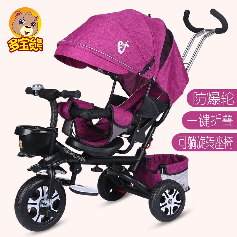 Multifunktions Baby Kinderwagen Faltbare freundlicher Dreirad freundlicher Fahrrad Liege Sitz Raum Rad Drei Räder Kleinkind Kinderwagen: Rose rot Schwarz