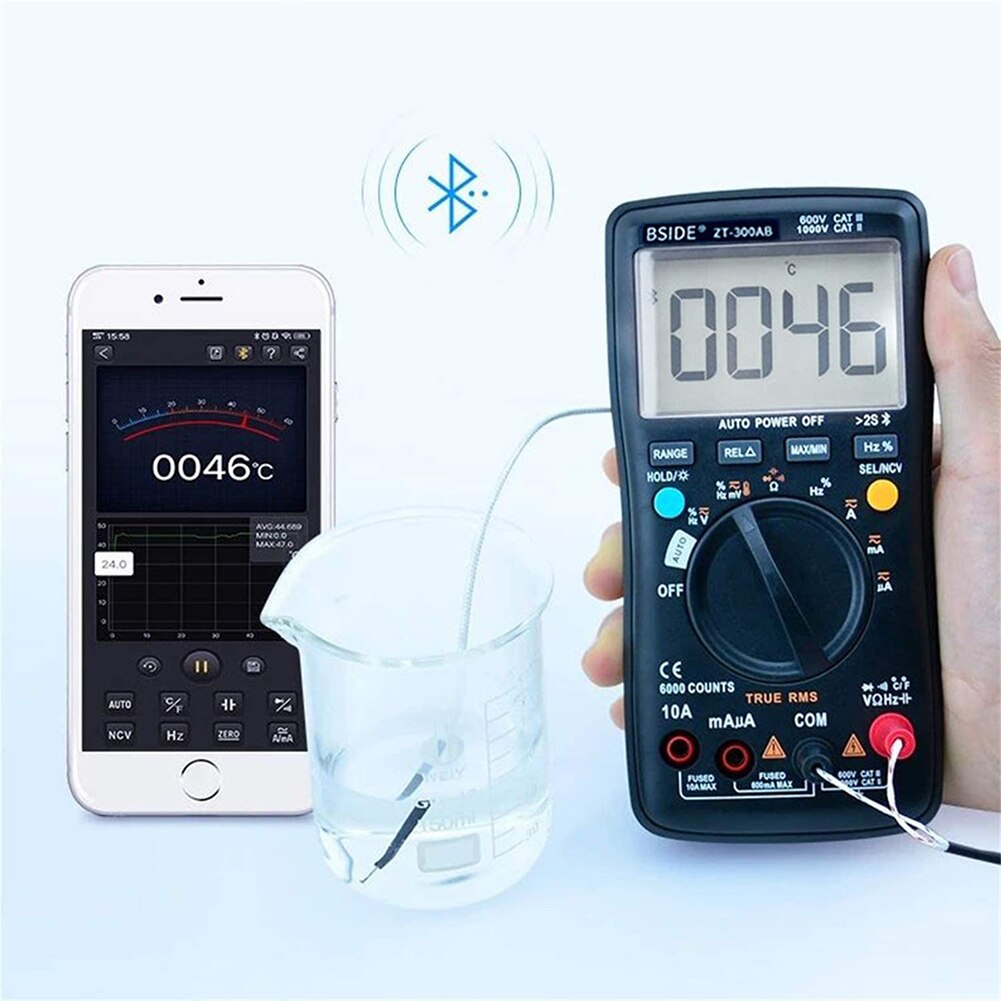 Amp Ohm Diode Duty Cycle Voltage Tester Multimeter Digital Multimeter ABS Black Connect APP Handheld Bluetooth Voltmeter Meter