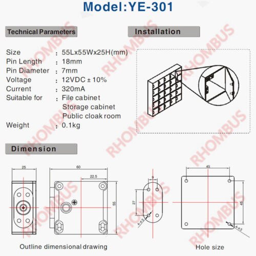 Fail Secure Mini Electric Bolt Lock Power-off-lock DC12V /Small cabinet Lock