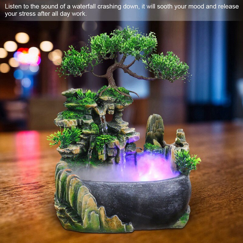 Indoor Relaxation Desktop Feng Shui Water Fountain Waterfall, Zen Meditation Indoor Waterfall Feature for Home US Plug