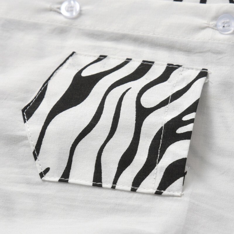 Jongen T-Shir Jongen Zebra Strepen Shirt Gentlewear Korte Mouwen Top Kinderen Casual Pocket Blouse Zomer Kid Kleding 1-7Y