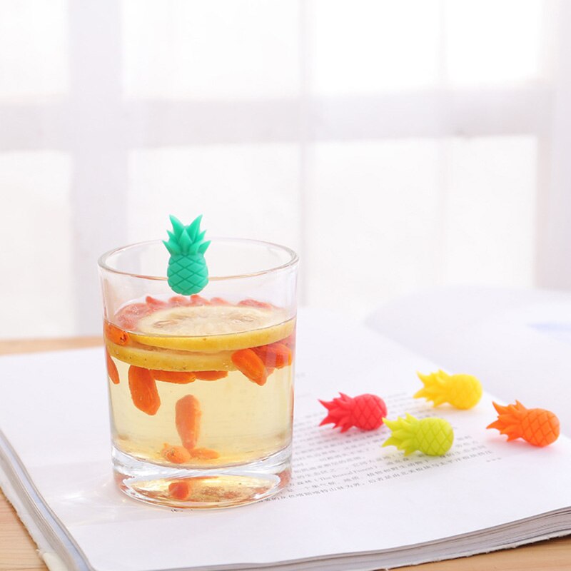 6 stk silikone vinglas charms markør ananas drikke kop tags glas identifikation markering drink markører cocktail identifikatorer
