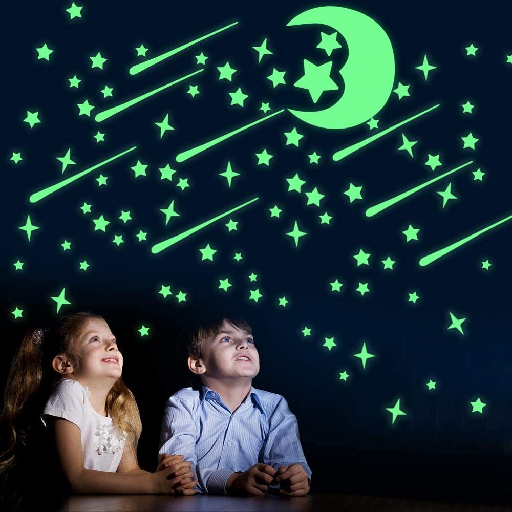 Stickers Glow in The Dark Luminous Moon Stars Wall Stickers Realistic Galaxy Glowing Stickers for Room Decoration