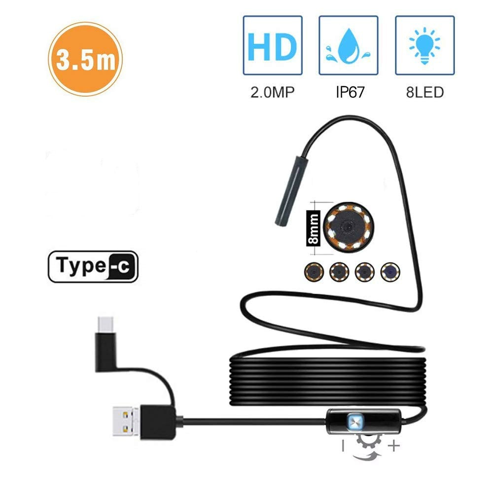 2.0 MP HD Camera 1200P 8mm 1M 2M 5M Semi-Rigide USB Endoscoop Type C Borescope Inspectie Camera voor Android Smartphone Windows