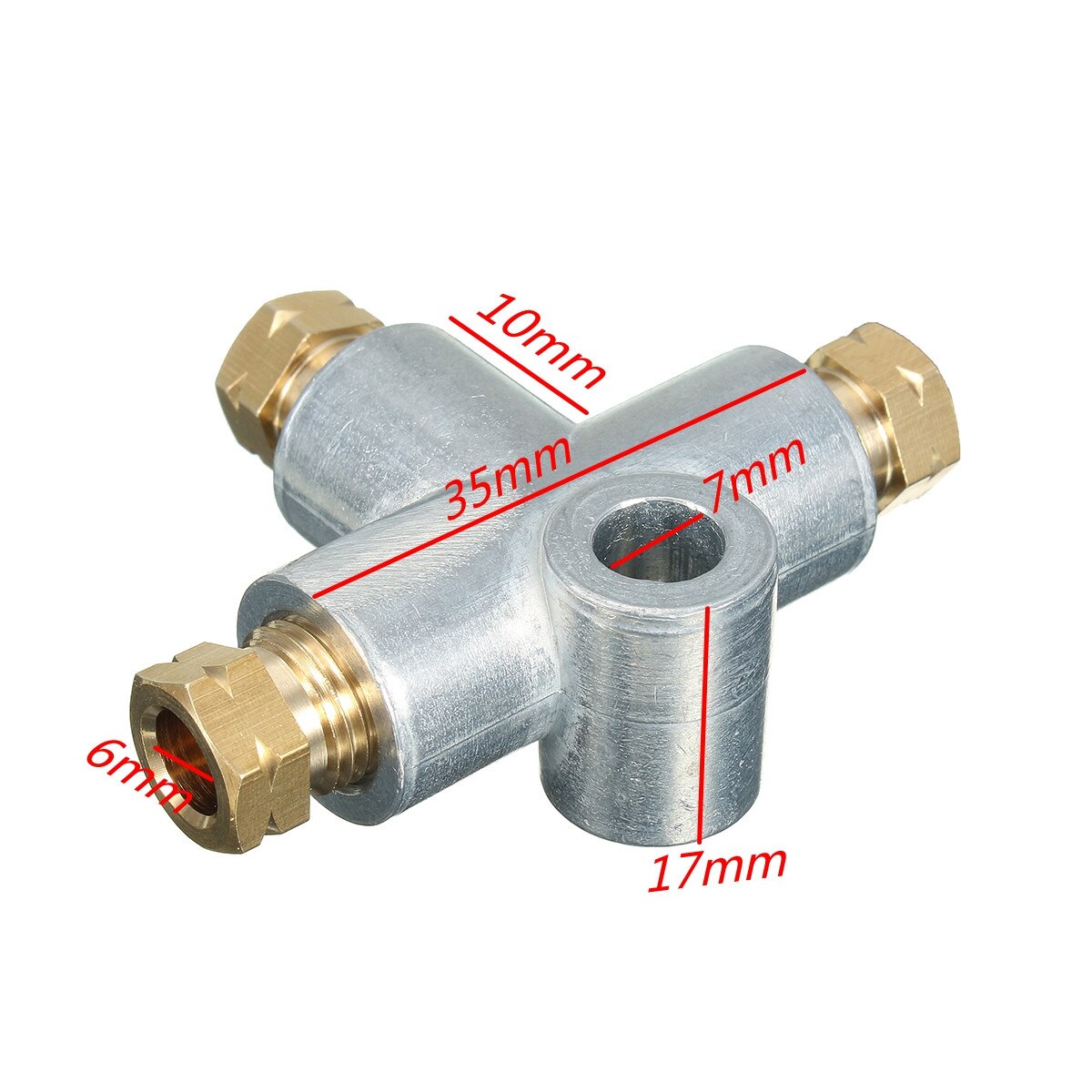 3- vägs t-delat t-bromsrör med 3 m10 hanmuttrar korta metriska koppar 3/16 10mm tums fördelare reservdelar silver