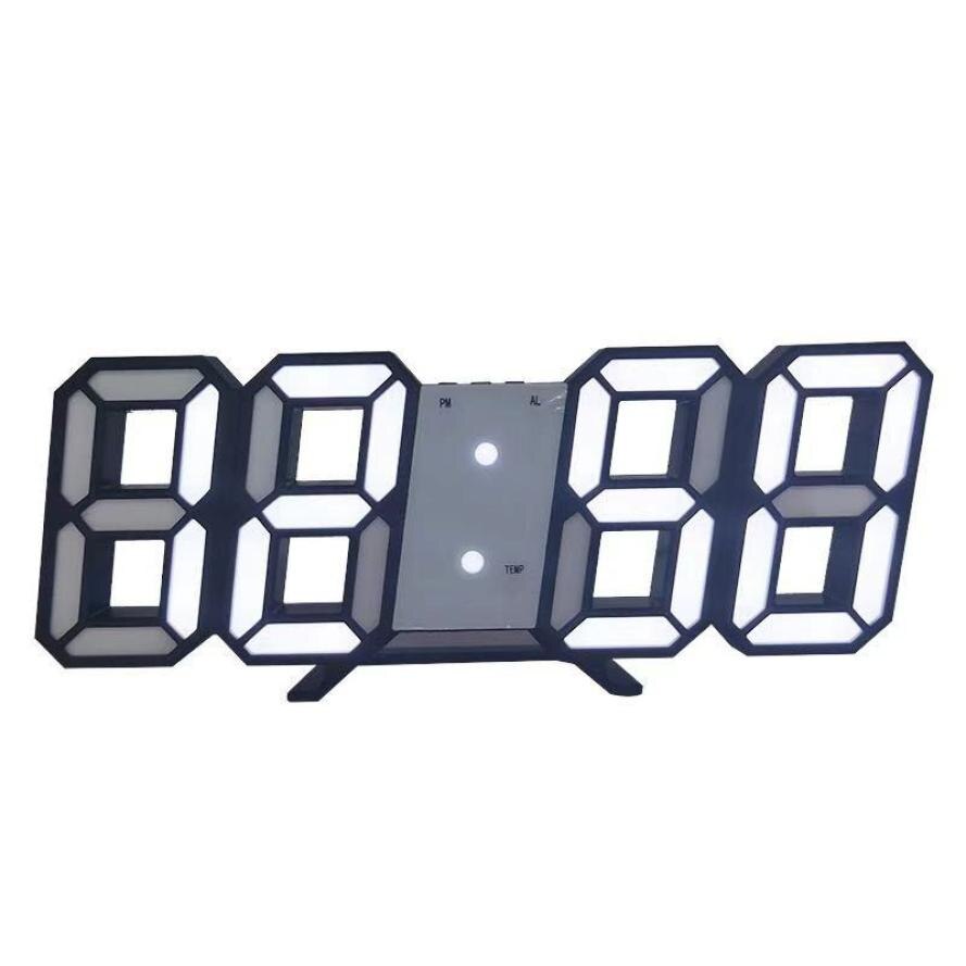 3d digitalt ur førte stor skærm temperatur elektronisk ur væghængende boligindretning bord desktop ur lysstyrke justerbar: Sort skal hvid